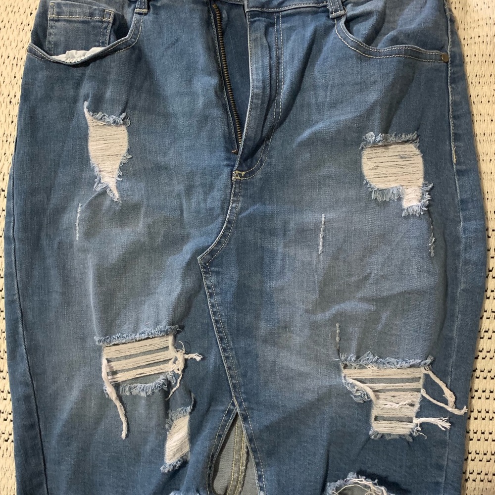 Distressed Denim Skirt